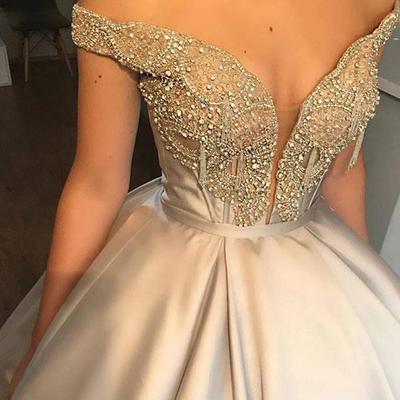 Beautiful prom dresses ball gown off-the-shoulder rhinestone long prom dress evening dress - Thumbnail 5