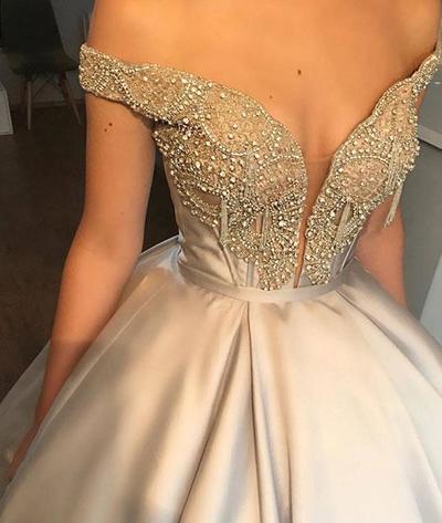 Beautiful Prom Dresses Ball Gown Off-the-shoulder Rhinestone Long Prom Dress Evening Dress