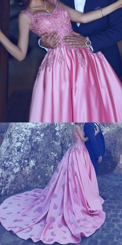 Fuchsia Long Wedding Dresses With Applique Sweep Train Straps Sale Online