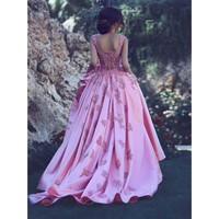Fuchsia Long Wedding Dresses With Applique Sweep Train Straps Sale Online - Thumbnail 1