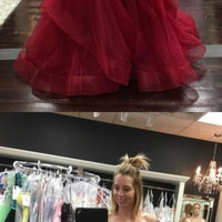 Off the Shoulder Two Piece Red Long Prom Dresses - Thumbnail 1