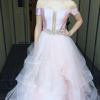 Long prom dress, princess off the shoulder pink long evening party dresses - Thumbnail 5