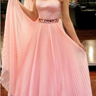 Princess strapless pink long prom dress - Thumbnail 5