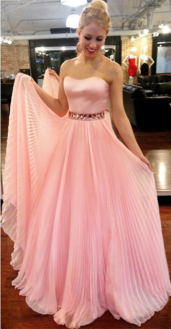 Princess Strapless Pink Long Prom Dress