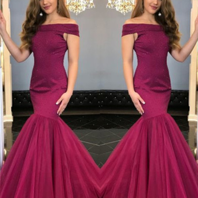 Luxurious off shoulder marron mermaid long prom dress - Thumbnail 5