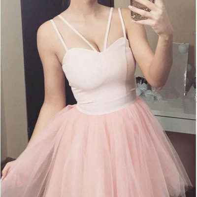Short pink backless homecoming dress spaghetti straps cocktail dresses - Thumbnail 5