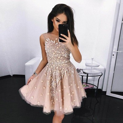 A-line round neck homecoming dresses short blush prom dress with beading - Thumbnail 5