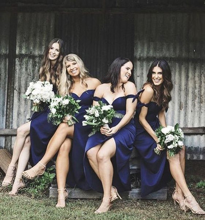 Cute Off the Shoulder Pink Bridesmaid Dresses