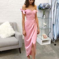 Cute Off the Shoulder Pink Bridesmaid Dresses - Thumbnail 1
