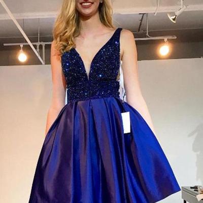 Cute beaded short homecoming dresses v-neck prom dresses knee length evening formal dresses - Thumbnail 5