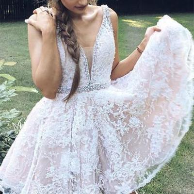 Charming 2018 lace v-neck short homecoming dress - Thumbnail 5