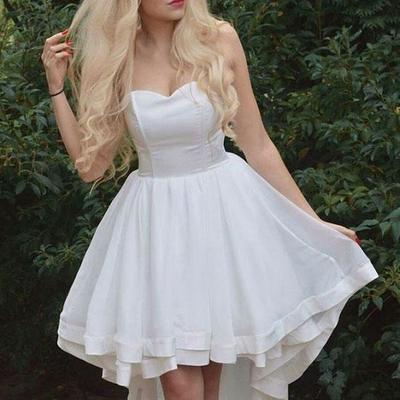 White sweetheart neck high low prom dress, white evening dress - Thumbnail 5