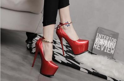 Back Bowknot PU Stiletto Heel Round Toe Ankle Strap High Heels Q-0056
