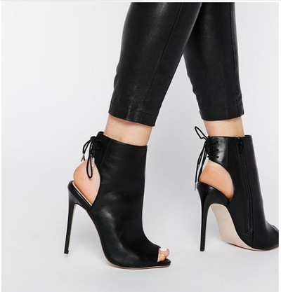 Zipper Cut Out PU Stiletto High Heels Peep-toe Ankle Boot Sandals Q-0061