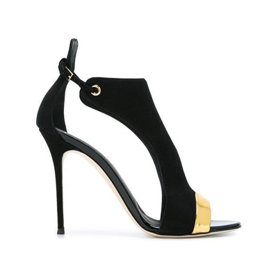 Patchwork Suede Stiletto Heel Peep-toe Ankle Strap High Heels Sandals Q-0071