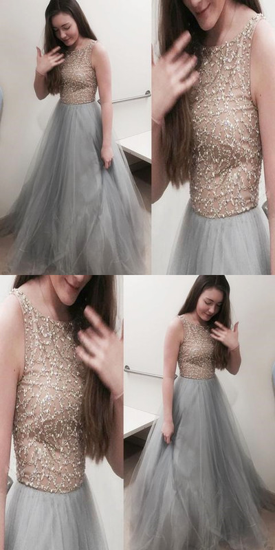 Beaded Top Affordable Tulle Charming Long Evening Prom Dresses