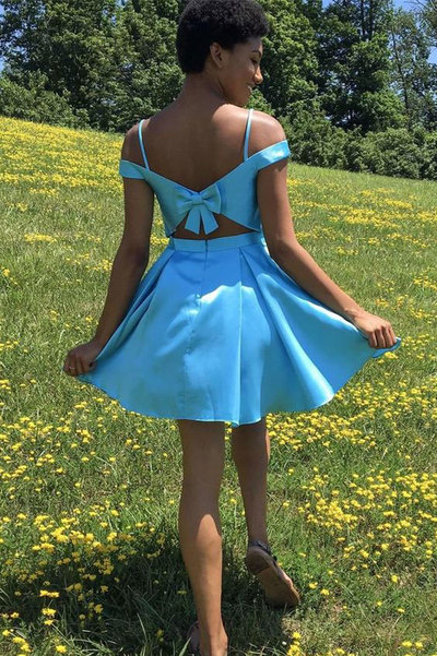 Off Shoulder Short Homecoming Dresses Back with Bowknot