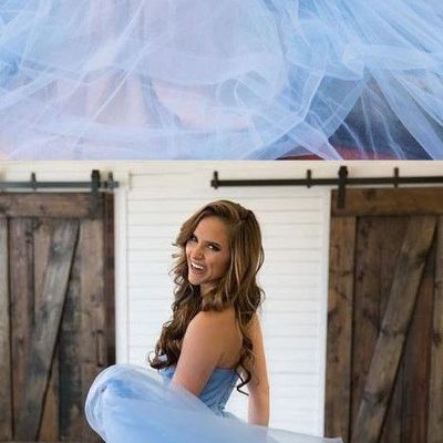 Blue v neck strapless long prom party dress tulle evening dress - Thumbnail 4