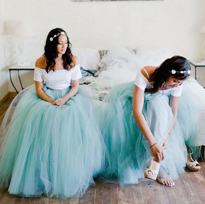 Two Piece Mint Green Long Bridesmaid Dress