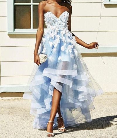 Sweetheart Hi Low Prom Dress Homecoming Dress with Appliques