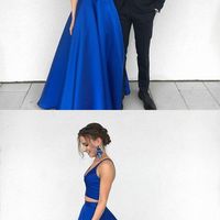 Newest Charming Two Pieces Royal Blue Prom Dress Sexy Party Dresses - Thumbnail 1