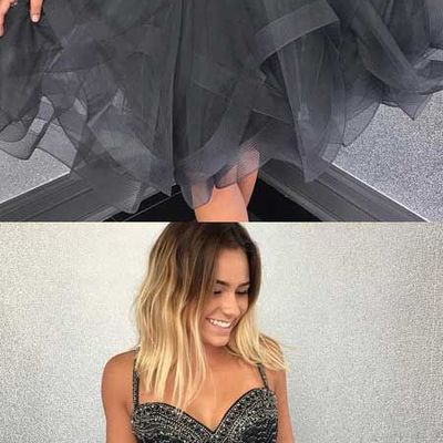 Cute a-line spaghetti straps grey short tulle homecoming dress with beading - Thumbnail 5