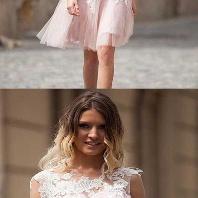 Vintage floral lace a-line knee length homecoming dress cocktail party dress - Thumbnail 5