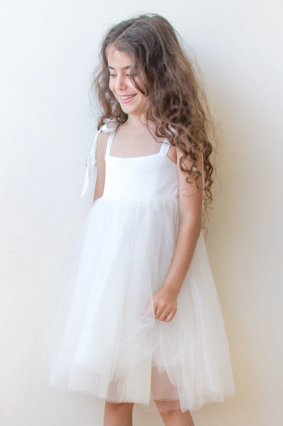 Cute Square Neck A-Line White Tulle Flower Girl Dresses