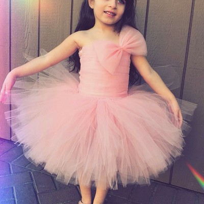 Cute strapless pink tulle a-line flower girl dress - Thumbnail 5
