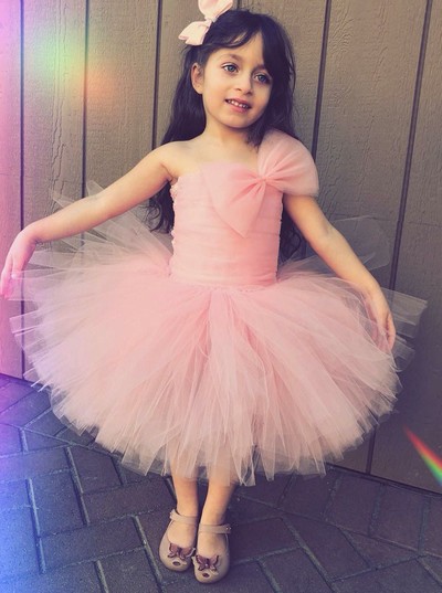 Cute Strapless Pink Tulle A-Line Flower Girl Dress