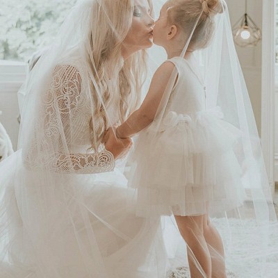 Cute round neck v backless tiered tulle white flower girl dress - Thumbnail 5