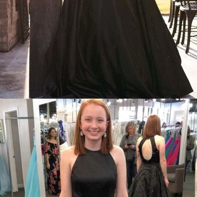 Elegant halter backless beaded a-line black long prom dress evening party dress with pockets - Thumbnail 5