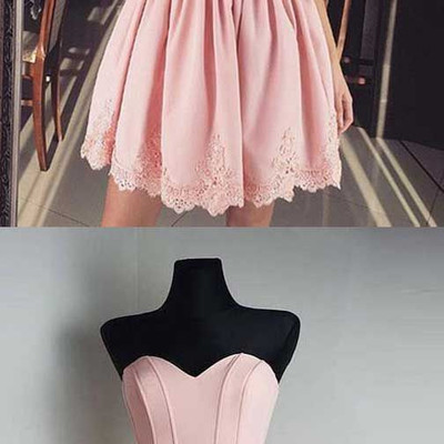 Cute sweetheart pink lace-up a-line short homecoming dress with appliques - Thumbnail 5