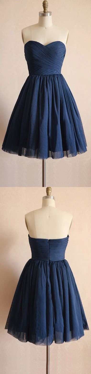 Cute Sweetheart Navy Blue Chiffon A-Line Short Homecoming Dress Cocktail Party Dress