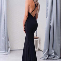 Sexy V Neck Black Mermaid Long Prom Dress Evening Party Dress - Thumbnail 1