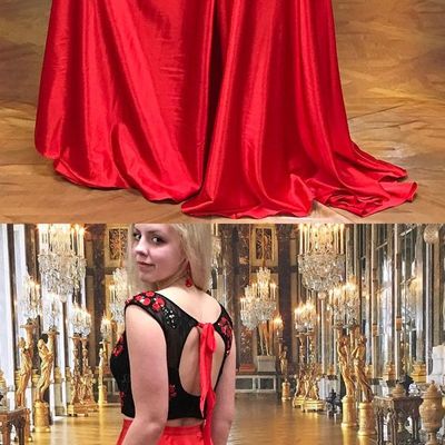 Charming two piece boat neck backless beads long prom dress with embroidery - Thumbnail 5