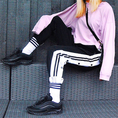 Free Shipping-BLACK AND WHITE POPPER TRACK PANTS