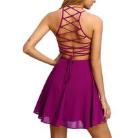 A-Line Halter Criss Cross Back Black Chiffon Homecoming Dress,Sexy Little Black Dress Short Prom Dress - Thumbnail 1