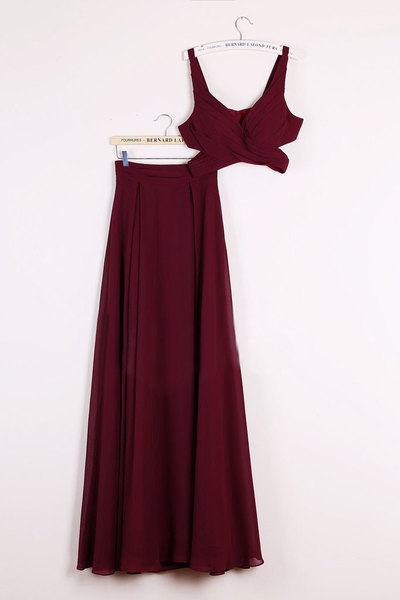 Sexy Two Piece Long Prom Dresses,Burgundy Homecoming Dresses,2 Piece Evening Party Dress