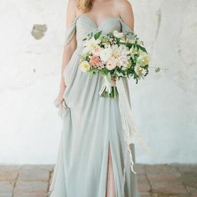 Sexy off-the-shoulder long chiffon prom dress/bridesmaid dress with side slit - Thumbnail 5