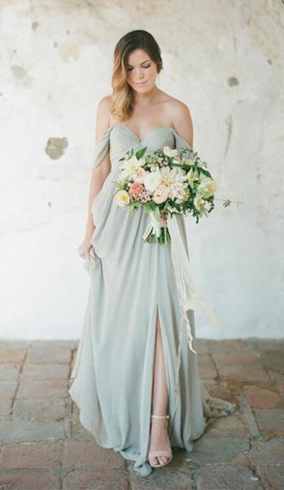 Sexy Off-the-shoulder Long Chiffon Prom Dress/Bridesmaid Dress with Side Slit