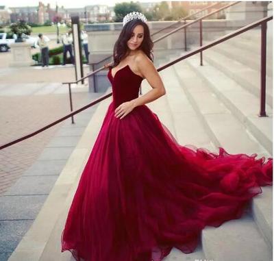 2018 Burgundy Prom Dress, Sweetheart Neck Long Prom Dress, Evening Dress Prom Dresses Prom Gown