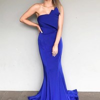 Mermaid Strapless Grey Satin Long Bridesmaid Dress with Train - Thumbnail 2