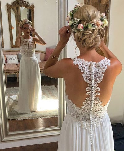 Sexy Vintage Bridal Dress with Appliques Lace Wedding Dresses