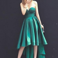 A-Line Sweetheart Hi-Lo Prom Dress,Green Homecoming Dress,Satin Formal Party Dress - Thumbnail 1