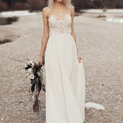 Charming white wedding dress,chiffon long wedding gown,lace wedding party dress,bohe beach wedding dress - Thumbnail 2