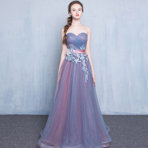 Cute sweetheart neck tulle long prom dress, evening dress