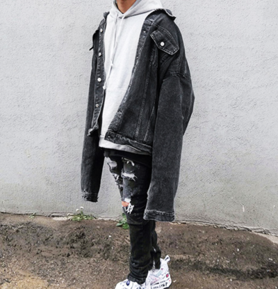 Free Shipping-VINTAGE DENIM JACKET IN WASHED BLACK