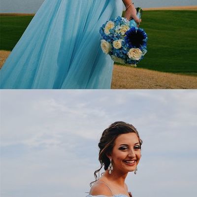 Charming a-line beaded blue chiffon long prom dress,v back bridesmaid dress - Thumbnail 4