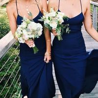 Halter Navy Blue Long Bridesmaid Dresses - Thumbnail 1